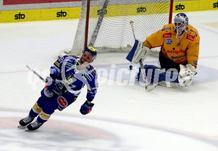 EBEL. Eishockey Bundesliga. EC VSV gegen Asiago Hockey.   Torjubel Anthony Luciani  (VSV).  Villach, am 26.9.2023
Foto: Kuess
www.qspictures.net
---
pressefotos, pressefotografie, kuess, qs, qspictures, sport, bild, bilder, bilddatenbank