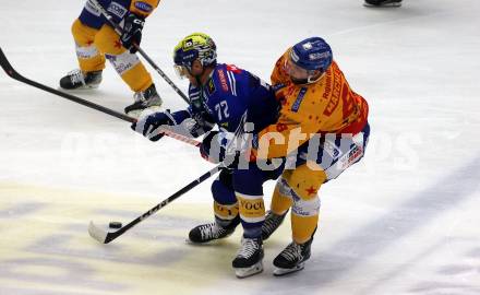 EBEL. Eishockey Bundesliga. EC VSV gegen Asiago Hockey.    John Hughes, (VSV),  Michele Marchetti  (Asiago). Villach, am 26.9.2023
Foto: Kuess
www.qspictures.net
---
pressefotos, pressefotografie, kuess, qs, qspictures, sport, bild, bilder, bilddatenbank
