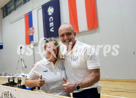 Volleyball. CEV Volleyball Challenge Cup 2024  Women. ATSC Wildcats gegen ZOK UB (SRB).     Yvonne, Zsolt Zakarias (Wildcats). Klagenfurt, am 11.10.2023.
Foto: Kuess
www.qspictures.net
---
pressefotos, pressefotografie, kuess, qs, qspictures, sport, bild, bilder, bilddatenbank