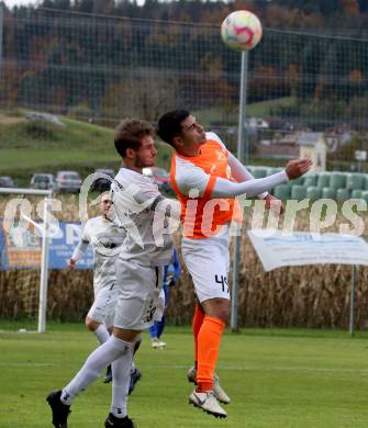 Fussball. Kaerntner Liga. Koettmannsdorf gegen Donau.   Daniel Perkounig (Koettmanndorf),    Damjan Jovanovic (Donau). Koettmannsdorf, 29.10.2023.
Foto: Kuess
www.qspictures.net
---
pressefotos, pressefotografie, kuess, qs, qspictures, sport, bild, bilder, bilddatenbank