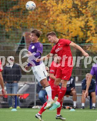 Fussball Kaerntner Liga. SK Austria Klagenfurt gegen SAK.  Nico Daniel Taschwer, (Austria Klagenfurt),   Izidor Erazem Kamsek (SAK). Klagenfurt, am 28.10.2023.
Foto: Kuess
---
pressefotos, pressefotografie, kuess, qs, qspictures, sport, bild, bilder, bilddatenbank