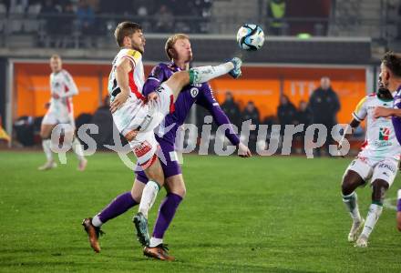 Fussball Bundesliga. WAC gegen SK Austria Klagenfurt.  Dominik Baumgartner  (WAC),   Jonas Arweiler (Klagenfurt).  Wolfsberg, am 4.11.2023.
Foto: Kuess
www.qspictures.net
---
pressefotos, pressefotografie, kuess, qs, qspictures, sport, bild, bilder, bilddatenbank