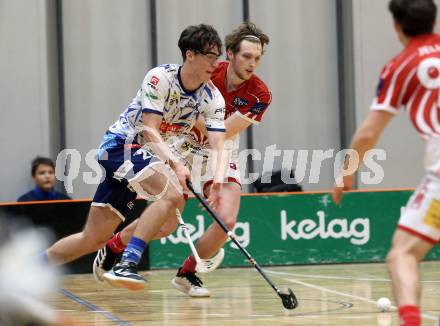 Floorball Bundesliga. KAC gegen VSV.  Marcel Gappmayer  (KAC),   David Gredler (VSV). Klagenfurt, 25.11.2023.
Foto: Kuess
www.qspictures.net
---
pressefotos, pressefotografie, kuess, qs, qspictures, sport, bild, bilder, bilddatenbank