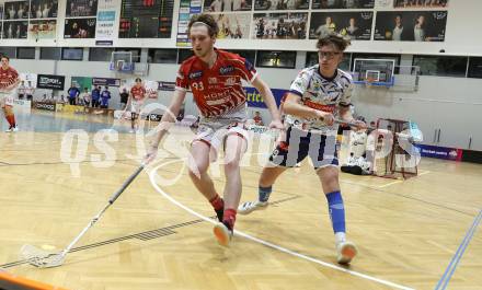 Floorball Bundesliga. KAC gegen VSV. Marcel Gappmayer   (KAC),  Nino Forelli  (VSV). Klagenfurt, 25.11.2023.
Foto: Kuess
www.qspictures.net
---
pressefotos, pressefotografie, kuess, qs, qspictures, sport, bild, bilder, bilddatenbank