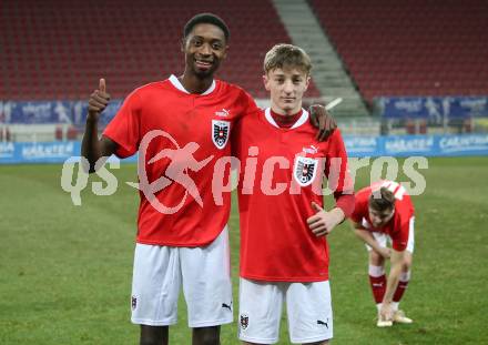 Fussball Laenderspiel Amateure. Oesterreich gegen Slowenien.  Mersei Dieu Nsandi, Michael Morgenstern (AUT), . Klagenfurt, am 26.11.2023.
Foto: Kuess
www.qspictures.net
---
pressefotos, pressefotografie, kuess, qs, qspictures, sport, bild, bilder, bilddatenbank