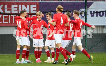 Fussball Laenderspiel Amateure. Oesterreich gegen Slowenien.  Torjubel Thomas Herrklotz (AUT),   Klagenfurt, am 26.11.2023.
Foto: Kuess
www.qspictures.net
---
pressefotos, pressefotografie, kuess, qs, qspictures, sport, bild, bilder, bilddatenbank