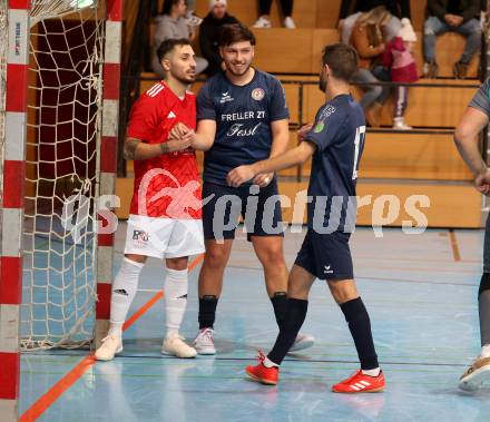 Futsal. Carinthia Flamengo Futsal Club gegen LPSV-Kaernten.  Yosifov Svetlozar Angelov  (C.F.F.C),  Dino Matoruga, Samir Nuhanovic  (LPSV). Klagenfurt, 26.11.2023.
Foto: Kuess
www.qspictures.net
---
pressefotos, pressefotografie, kuess, qs, qspictures, sport, bild, bilder, bilddatenbank