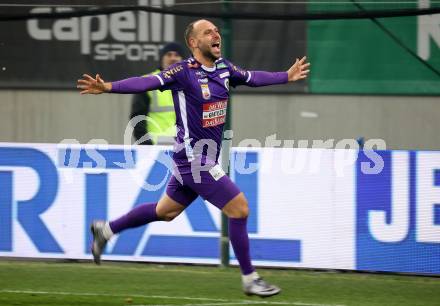 Fussball Bundesliga. SK Austria Klagenfurt gegen FK Austria Wien.   Torjubel Rico Benatelli (Klagenfurt). Klagenfurt, am 9.12.2023.
Foto: Kuess
---
pressefotos, pressefotografie, kuess, qs, qspictures, sport, bild, bilder, bilddatenbank