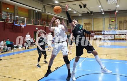 Basketball 2. Liga 2023/2024. Grunddurchgang 10. Runde.  KOS gegen Deutsch Wagram Alligators. Anto Marusic  (KOS),  Marko Kolaric  (Deutsch Wagram). Klagenfurt, am 8.12.12023.
Foto: Kuess
---
pressefotos, pressefotografie, kuess, qs, qspictures, sport, bild, bilder, bilddatenbank