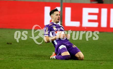 Fussball Bundesliga. SK Austria Klagenfurt gegen FK Austria Wien.  Torjubel Sinan Karweina  (Klagenfurt). Klagenfurt, am 9.12.2023.
Foto: Kuess
---
pressefotos, pressefotografie, kuess, qs, qspictures, sport, bild, bilder, bilddatenbank