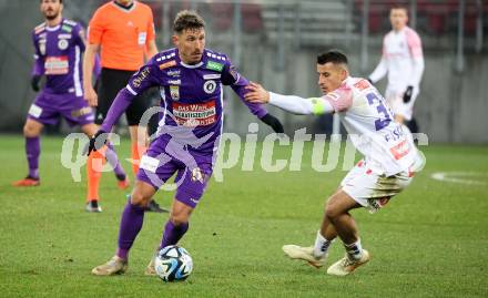 Fussball Bundesliga. SK Austria Klagenfurt gegen FK Austria Wien.  Christopher Wernitznig,   (Klagenfurt); Manfred Fischer (Wien). Klagenfurt, am 9.12.2023.
Foto: Kuess
---
pressefotos, pressefotografie, kuess, qs, qspictures, sport, bild, bilder, bilddatenbank