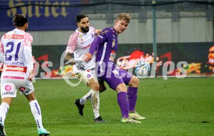 Fussball. Bundesliga. SK Austria Klagenfurt gegen Austria Wien.  Nicolas Binder   (Austria Klagenfurt),  Lucas Galvao Da Costa Souza    (Wien). Klagenfurt, 9.12.2023.
Foto: Kuess
---
pressefotos, pressefotografie, kuess, qs, qspictures, sport, bild, bilder, bilddatenbank