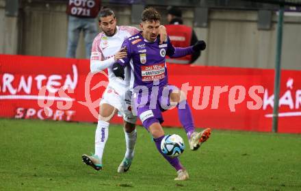 Fussball. Bundesliga. SK Austria Klagenfurt gegen Austria Wien.   Christopher Wernitznig  (Austria Klagenfurt),   Hakim Guenouche   (Wien). Klagenfurt, 9.12.2023.
Foto: Kuess
---
pressefotos, pressefotografie, kuess, qs, qspictures, sport, bild, bilder, bilddatenbank
