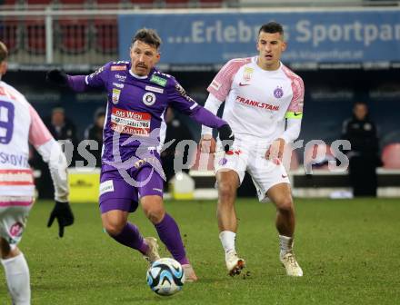 Fussball. Bundesliga. SK Austria Klagenfurt gegen Austria Wien.  Christopher Wernitznig   (Austria Klagenfurt),   Manfred Fischer   (Wien). Klagenfurt, 9.12.2023.
Foto: Kuess
---
pressefotos, pressefotografie, kuess, qs, qspictures, sport, bild, bilder, bilddatenbank