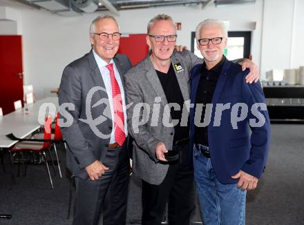 Eishockey. Legenden Turnier. Pressekonferenz.   Alois Schloder, Ralph Schader, Greg Holst. KLagenfurt, am 6.12.2023.
Foto: Kuess
---
pressefotos, pressefotografie, kuess, qs, qspictures, sport, bild, bilder, bilddatenbank