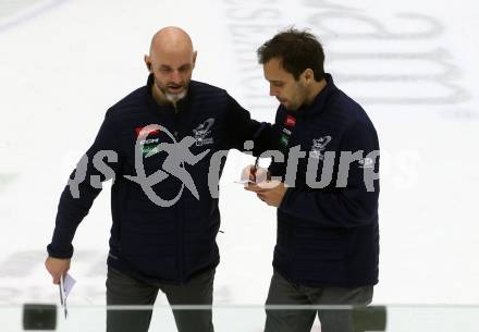 EBEL. Eishockey Bundesliga. EC VSV gegen Fehervar AV19. Tormanntrainer Patrick Machreich, Co-Trainer David Rodman   (VSV). Villach, am 28.12.2023
Foto: Kuess
www.qspictures.net
---
pressefotos, pressefotografie, kuess, qs, qspictures, sport, bild, bilder, bilddatenbank