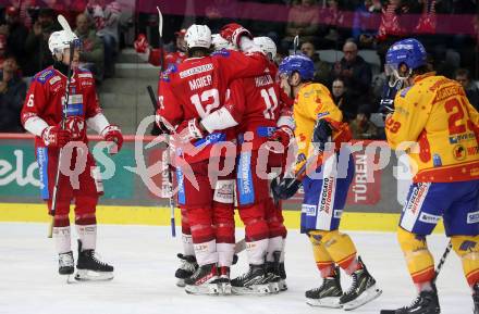 EBEL. Eishockey Bundesliga. EC KAC gegen Asiago Hockey.  Torjubel David Maier, Nikolaus Kraus, Lukas Haudum, Tobias Sablattnig   (KAC).  Klagenfurt, am 23.1.2024.
Foto: Kuess
www.qspictures.net
---
pressefotos, pressefotografie, kuess, qs, qspictures, sport, bild, bilder, bilddatenbank
