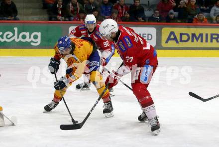 EBEL. Eishockey Bundesliga. EC KAC gegen Asiago Hockey.   Thomas Hundertpfund,,  (KAC),  Giovanni Luigi Domenico Vallati  (Asiago).  Klagenfurt, am 23.1.2024.
Foto: Kuess
www.qspictures.net
---
pressefotos, pressefotografie, kuess, qs, qspictures, sport, bild, bilder, bilddatenbank