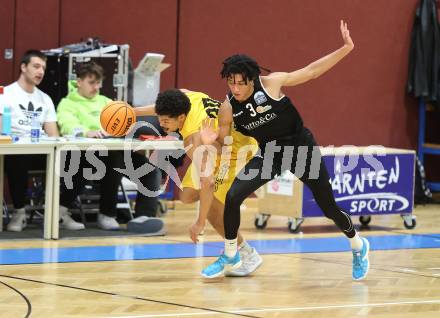 Basketball 2. Bundesliga. Woerthersee Piraten gegen Basket Flames. Marcus Holyfield (Piraten), Yann Grandperret (Basket Flames). Klagenfurt, am 4.2.2024.
Foto: Kuess
---
pressefotos, pressefotografie, kuess, qs, qspictures, sport, bild, bilder, bilddatenbank