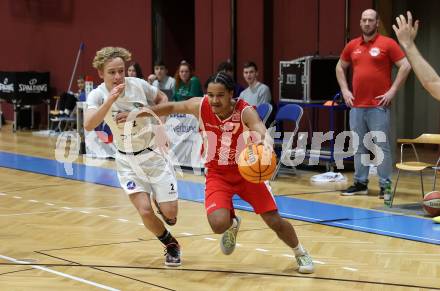 Basketball 2. Liga 2023/2024. Grunddurchgang 17. Runde.  KOS gegen Upper Austrian Ballers    Louis Heinrichs (KOS),  Samuel Gatterbauer  (Austrian Ballers). Klagenfurt, am 10.2.2024.
Foto: Kuess

---
pressefotos, pressefotografie, kuess, qs, qspictures, sport, bild, bilder, bilddatenbank