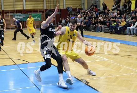 Basketball 2. Liga 2023/2024. Playoffs. VF-031.  Woerthersee Piraten gegen Guessing Blackbirds.  Marin Sliskovic  (Piraten),  Bernhard Koch  (Guessing). Klagenfurt, am 2.3.2024.
Foto: Kuess

---
pressefotos, pressefotografie, kuess, qs, qspictures, sport, bild, bilder, bilddatenbank