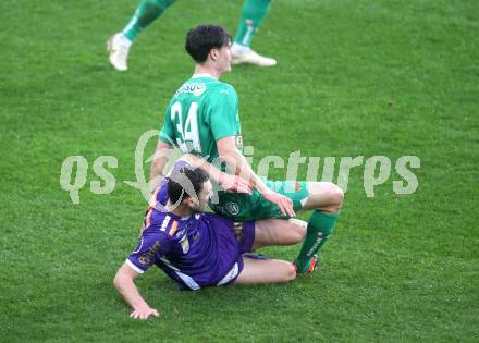 Fussball. Bundesliga. SK Austria Klagenfurt gegen Rapid  Wien.   Andrew Irving  (Austria Klagenfurt),  Nikolaus Sattlberger   (Rapid). Klagenfurt, 10.3.2024.
Foto: Kuess
---
pressefotos, pressefotografie, kuess, qs, qspictures, sport, bild, bilder, bilddatenbank