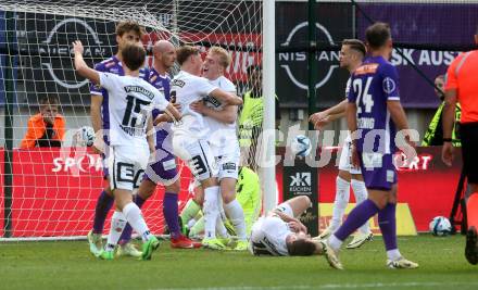 Fussball Bundesliga. SK Austria Klagenfurt gegen SK Puntigamer Sturm Graz. Torjubel Mikan Mika Biereth  (Graz).  Klagenfurt, am 17.3.2024.
Foto: Kuess
www.qspictures.net
---
pressefotos, pressefotografie, kuess, qs, qspictures, sport, bild, bilder, bilddatenbank