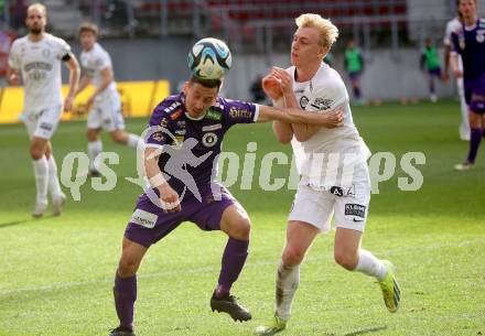 Fussball Bundesliga. SK Austria Klagenfurt gegen SK Puntigamer Sturm Graz.   Till Schumacher,  (Klagenfurt),   Mika Miles Biereth (Graz).  Klagenfurt, am 17.3.2024.
Foto: Kuess
www.qspictures.net
---
pressefotos, pressefotografie, kuess, qs, qspictures, sport, bild, bilder, bilddatenbank