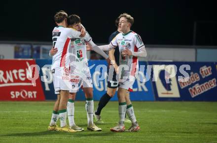 Fussball Regionalliga. WAC Amateure gegen Wallern.  Torjubel Maximilian Scharfetter, Armin Karic, Michael Morgenstern,   (WAC).
Wolfsberg, am 22.3.2024.
Foto: Kuess
www.qspictures.net
---
pressefotos, pressefotografie, kuess, qs, qspictures, sport, bild, bilder, bilddatenbank