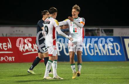 Fussball Regionalliga. WAC Amateure gegen Wallern.  Torjubel Maximilian Scharfetter, Armin Karic,  (WAC).
Wolfsberg, am 22.3.2024.
Foto: Kuess
www.qspictures.net
---
pressefotos, pressefotografie, kuess, qs, qspictures, sport, bild, bilder, bilddatenbank