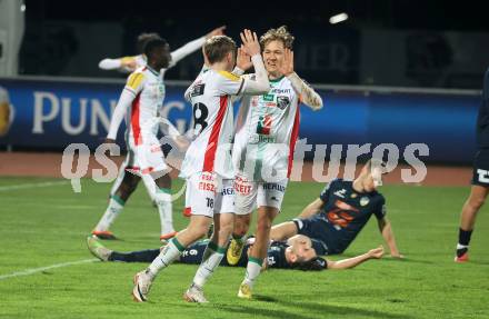 Fussball Regionalliga. WAC Amateure gegen Wallern.  Torjubel Michael Morgenstern, Maximilian Scharfetter  (WAC).
Wolfsberg, am 22.3.2024
Foto: Kuess
www.qspictures.net
---
pressefotos, pressefotografie, kuess, qs, qspictures, sport, bild, bilder, bilddatenbank