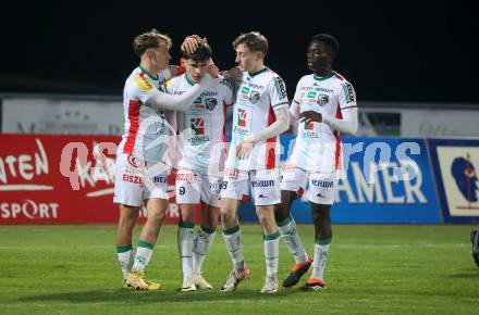 Fussball Regionalliga. WAC Amateure gegen Wallern.  Torjubel Maximilian Scharfetter, Armin Karic, Michael Morgenstern, Sankara William Karamoko  (WAC).
Wolfsberg, am 22.3.2024.
Foto: Kuess
www.qspictures.net
---
pressefotos, pressefotografie, kuess, qs, qspictures, sport, bild, bilder, bilddatenbank