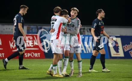 Fussball Regionalliga. WAC Amateure gegen Wallern.  Torjubel Maximilian Scharfetter, Armin Karic, Michael Morgenstern,   (WAC).
Wolfsberg, am 22.3.2024.
Foto: Kuess
www.qspictures.net
---
pressefotos, pressefotografie, kuess, qs, qspictures, sport, bild, bilder, bilddatenbank