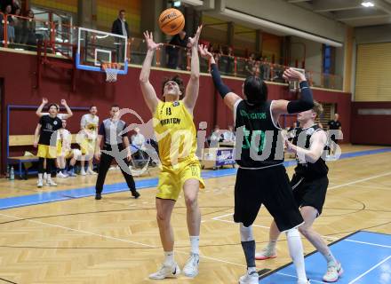 Basketball 2. Liga 2023/2024. Playoffs. SF-1.  Woerthersee Piraten gegen Union Deutsch Wagram Alligators.  Alexander Pirker  (Piraten),  Daniel Schuch  (Deutsch Wagram). Klagenfurt, am 23.3.2024.
Foto: Kuess

---
pressefotos, pressefotografie, kuess, qs, qspictures, sport, bild, bilder, bilddatenbank