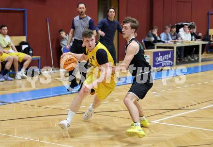 Basketball 2. Liga 2023/2024. Playoffs. SF-1.  Woerthersee Piraten gegen Union Deutsch Wagram Alligators.  Jernej Andolsek Heine  (Piraten),  Simon Marek  (Deutsch Wagram). Klagenfurt, am 23.3.2024.
Foto: Kuess

---
pressefotos, pressefotografie, kuess, qs, qspictures, sport, bild, bilder, bilddatenbank