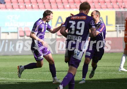 Fussball Bundesliga. SK Austria Klagenfurt gegen TSV Egger Glas Hartberg.  Torjubel Andrew Irving (Klagenfurt).  Klagenfurt, am 7.4.2024.
Foto: Kuess
www.qspictures.net
---
pressefotos, pressefotografie, kuess, qs, qspictures, sport, bild, bilder, bilddatenbank