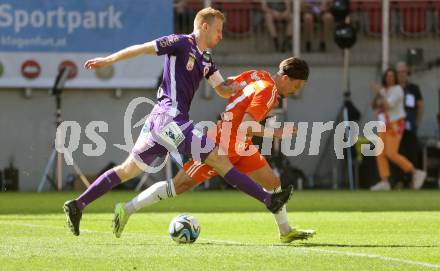 Fussball Bundesliga. SK Austria Klagenfurt gegen TSV Egger Glas Hartberg.  Christopher Cvetko (Klagenfurt),  Dominik Prokop (Hartberg).  Klagenfurt, am 7.4.2024.
Foto: Kuess
www.qspictures.net
---
pressefotos, pressefotografie, kuess, qs, qspictures, sport, bild, bilder, bilddatenbank