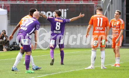 Fussball Bundesliga. SK Austria Klagenfurt gegen TSV Egger Glas Hartberg.  Torjubel Kosmas Gkezos (Klagenfurt).  Klagenfurt, am 7.4.2024.
Foto: Kuess
www.qspictures.net
---
pressefotos, pressefotografie, kuess, qs, qspictures, sport, bild, bilder, bilddatenbank