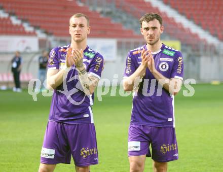 Fussball Bundesliga. SK Austria Klagenfurt gegen TSV Egger Glas Hartberg.  Florian Jaritz, Andrew Irving (Klagenfurt).  Klagenfurt, am 7.4.2024.
Foto: Kuess
www.qspictures.net
---
pressefotos, pressefotografie, kuess, qs, qspictures, sport, bild, bilder, bilddatenbank