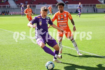 Fussball Bundesliga. SK Austria Klagenfurt gegen TSV Egger Glas Hartberg. Christopher Wernitznig,  (Klagenfurt), Ruben Fritzner Providence   (Hartberg).  Klagenfurt, am 7.4.2024.
Foto: Kuess
www.qspictures.net
---
pressefotos, pressefotografie, kuess, qs, qspictures, sport, bild, bilder, bilddatenbank