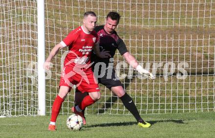 Fussball Unterliga Ost. Feldkirchen SV gegen Sirnitz. Dario Pick  (Feldkirchen), Benjamin Katholnig  (Sirnitz). Feldkirchen, am 13.4.2024.
Foto: Kuess
www.qspictures.net
---
pressefotos, pressefotografie, kuess, qs, qspictures, sport, bild, bilder, bilddatenbank