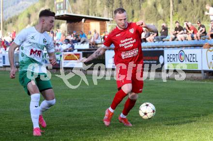 Fussball Unterliga Ost. Feldkirchen SV gegen Sirnitz. Mirel Mujkic  (Feldkirchen),  Benjamin Katholnig (Sirnitz). Feldkirchen, am 13.4.2024.
Foto: Kuess
www.qspictures.net
---
pressefotos, pressefotografie, kuess, qs, qspictures, sport, bild, bilder, bilddatenbank