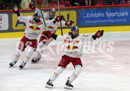 EBEL. Eishockey Bundesliga. EC KAC gegen Salzburg.  Torjubel Nicolai Meyer, Peter Schneider, Benjamin Nissner (Salzburg). Klagenfurt, am 19.4..2024.
Foto: Kuess
www.qspictures.net
---
pressefotos, pressefotografie, kuess, qs, qspictures, sport, bild, bilder, bilddatenbank