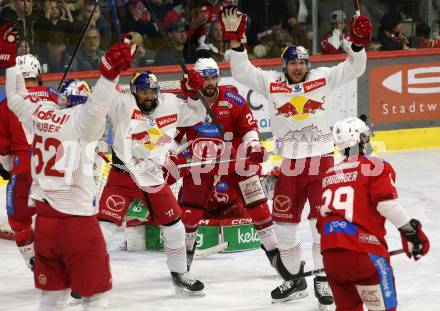 EBEL. Eishockey Bundesliga. EC KAC gegen Salzburg.  Torjubel Ali Wukovits, Peter Hochkofler, Paul Huber (Salzburg). Klagenfurt, am 19.4..2024.
Foto: Kuess
www.qspictures.net
---
pressefotos, pressefotografie, kuess, qs, qspictures, sport, bild, bilder, bilddatenbank