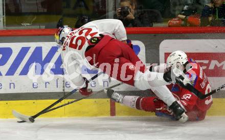 EBEL. Eishockey Bundesliga. EC KAC gegen Salzburg.  Clemens Unterweger,  (KAC),  Paul Huber (Salzburg). Klagenfurt, am 19.4..2024.
Foto: Kuess
www.qspictures.net
---
pressefotos, pressefotografie, kuess, qs, qspictures, sport, bild, bilder, bilddatenbank