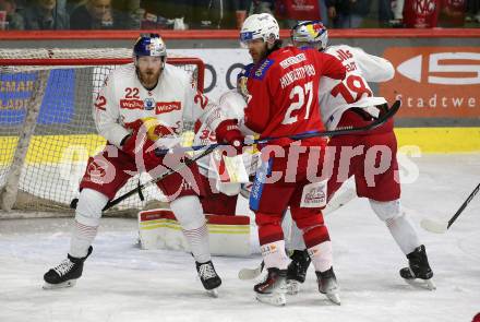 EBEL. Eishockey Bundesliga. EC KAC gegen Salzburg.  Thomas Hundertpfund,  (KAC),  Dennis Eamon Robertson (Salzburg). Klagenfurt, am 19.4..2024.
Foto: Kuess
www.qspictures.net
---
pressefotos, pressefotografie, kuess, qs, qspictures, sport, bild, bilder, bilddatenbank