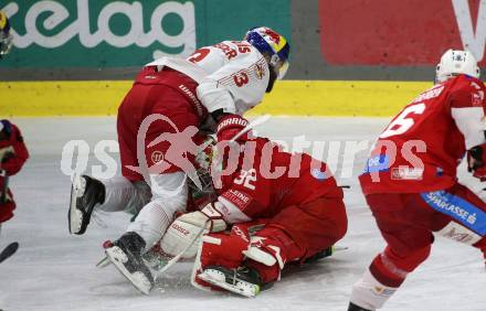 EBEL. Eishockey Bundesliga. EC KAC gegen Salzburg.  Sebastian Dahm,  (KAC),  Peter Schneider (Salzburg). Klagenfurt, am 19.4..2024.
Foto: Kuess
www.qspictures.net
---
pressefotos, pressefotografie, kuess, qs, qspictures, sport, bild, bilder, bilddatenbank