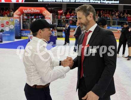 EBEL. Eishockey Bundesliga. EC KAC gegen Salzburg.   Trainer Kirk Furey, Tormanntrainer Markus Kerschbaumer. Klagenfurt, am 19.4..2024.
Foto: Kuess
www.qspictures.net
---
pressefotos, pressefotografie, kuess, qs, qspictures, sport, bild, bilder, bilddatenbank