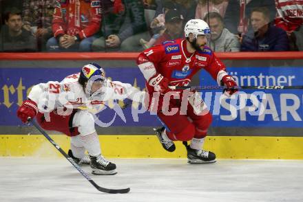 EBEL. Eishockey Bundesliga. EC KAC gegen Salzburg. Lukas Haudum,  (KAC), Troy Wayne Bourke   (Salzburg). Klagenfurt, am 19.4..2024.
Foto: Kuess
www.qspictures.net
---
pressefotos, pressefotografie, kuess, qs, qspictures, sport, bild, bilder, bilddatenbank