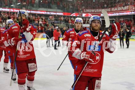 EBEL. Eishockey Bundesliga. EC KAC gegen Salzburg. Johannes Bischofberger, Thomas Hundertpfund  (KAC),   Klagenfurt, am 19.4..2024.
Foto: Kuess
www.qspictures.net
---
pressefotos, pressefotografie, kuess, qs, qspictures, sport, bild, bilder, bilddatenbank